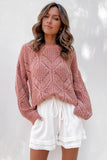 Women's Crewneck Balloon Sleeve Oversized Knit Eyelet Sweater