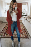 Women's Fuzzy Knit Cardigan Long Sleeve Plain Cardigan Pockets
