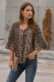 Womens V Neck Print Bell Sleeve Blouse