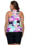 Womens Racerback Ombre Color Block Print Tankini Swimsuits