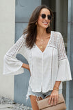 Womens Crochet White Bell Sleeve Top
