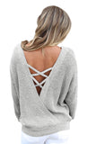Women's Crew Neck Backless Knitted Pullover Cross Back Sweater