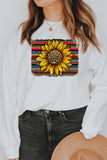 Leopard Striped Sunflower Print Womens Sweatshirt Crewneck Pullover Tee Tops