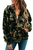 Women's Camo Stars Print Zipper Fleece Hooded Coat with Pockets