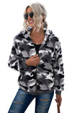 Women's Camo Stars Print Zipper Fleece Hooded Coat with Pockets