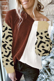 Women’s V Neck Sweater Color Block Leopard Pullover Jumper Tops