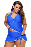 Womens Plus Size Swimsuit Halter Tankini Top and Skort Bottom Set Bathing Suits