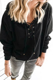 Casual Hoodies V Neck Lace Up Pullover Tops Grey Lace Up Hoodie