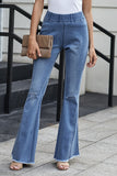 Butterfly Print Distressed Elastic High Waist Flare Jeans