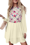 Womens Summer Casual Floral Print Flowy Dress Mesh Splicing Lined Mini Dress