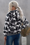 Women's Camo Stars Print Zipper Fleece Hooded Coat with Pockets