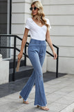 Butterfly Print Distressed Elastic High Waist Flare Jeans