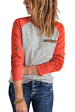 Womens Raglan Sleeve Striped Top with Pocket