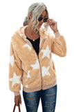 Women's Camo Stars Print Zipper Fleece Hooded Coat with Pockets