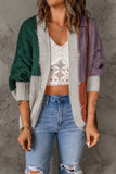 Women's Color Block Loose Open Front Knitted Dolman Sweater Cardigan