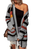 Womens Cardigan Color Block Striped Pocket Knit Sweaters Coat Outwear