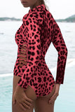 Womens Rash Guard Animal Print Zipper Cut Out Swimsuit