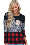 Plaid Splicing Sequin Pocket Long Sleeve Top