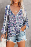 Vintage Print V Neck Blouse