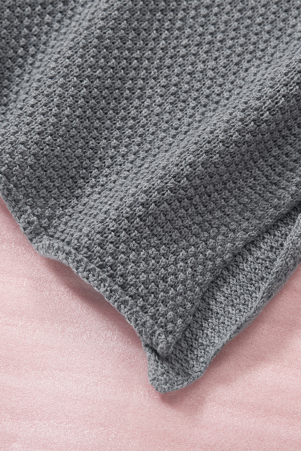 Women's Crew Neck Drop Shoulder Buttoned Waffle Knit Sweater
