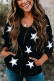 Women's Camo Stars Print Zipper Fleece Hooded Coat with Pockets