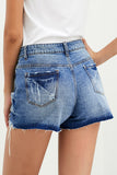 Short en denim d'aspect usé à taille haute Hot Mama