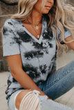Chemises à col en V pour femmes Tie Dye Tee Tops