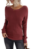 Women's Crew Neck Backless Knitted Pullover Cross Back Sweater
