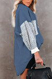 Womens Leopard Contrast Denim Jackets Boyfriend Oversized Blouses Tops