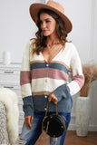 Women's V Neck Button Down Cardigan Sweaters Colorblock Knit Sweater
