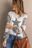 Beige Leopard Print Bubble Sleeve Top