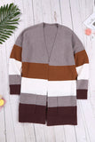 Women's Open Front Long Cardigan Colorblock Knit Sweater with Pockets