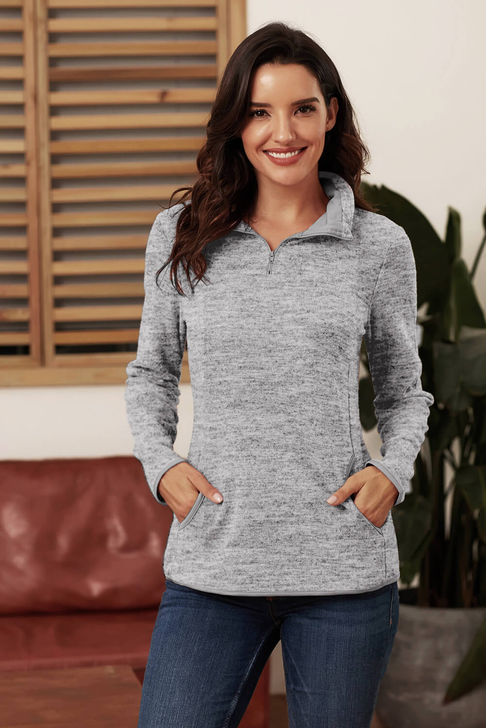 Womens Quarter Zip Sweatshirts Long Sleeves Half Zip Pullover