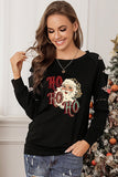 Black Sweatshirts for Women Crewneck Tops Long Sleeve Print Pullover Tops
