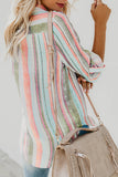 Striped Long Sleeve Top Button Down Shirt For Women