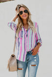 Striped Long Sleeve Top Button Down Shirt For Women