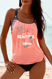 Maillot de bain tankini uni froncé sur les côtés à dos nageur