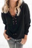 Casual Hoodies V Neck Lace Up Pullover Tops Grey Lace Up Hoodie