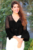 Womens Crochet White Bell Sleeve Top
