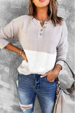 Women's Colorblock Sweater Buttoned Knitted Long Sleeve Pullover Top