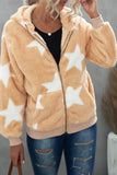Women's Camo Stars Print Zipper Fleece Hooded Coat with Pockets