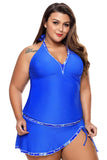 Womens Plus Size Swimsuit Halter Tankini Top and Skort Bottom Set Bathing Suits