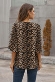 Womens V Neck Print Bell Sleeve Blouse