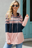 Women's Casual Color Block Pullover Hooded Sweatshirts Drawstring Hoodie