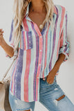 Striped Long Sleeve Top Button Down Shirt For Women