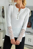 Beige Crochet Lace Hem Sleeve Button Top