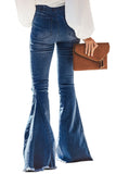 Butterfly Print Distressed Elastic High Waist Flare Jeans