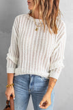 Womens White Pullover Top Hollow Out Drop Shoulder Knitted Sweater