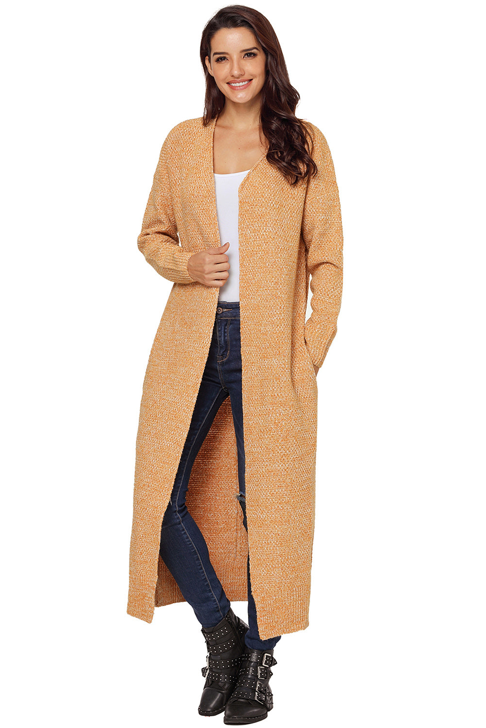 Women's Solid Color Cardigan Sweater Open Front Maxi Long Knit Coat