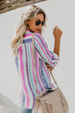 Striped Long Sleeve Top Button Down Shirt For Women